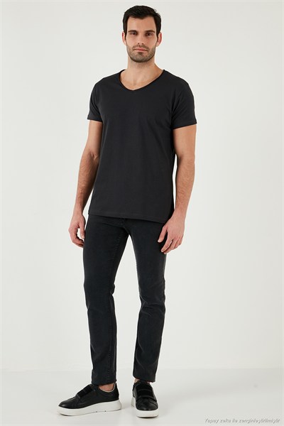 Pamuklu Slim Fit V Yaka Basic Erkek T Shirt 5412001 FÜME