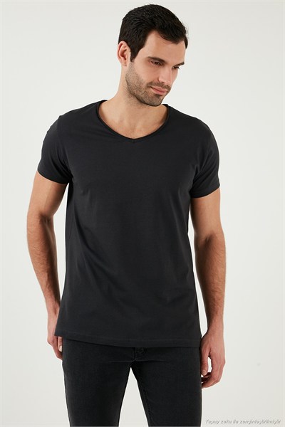 Pamuklu Slim Fit V Yaka Basic Erkek T Shirt 5412001 FÜME