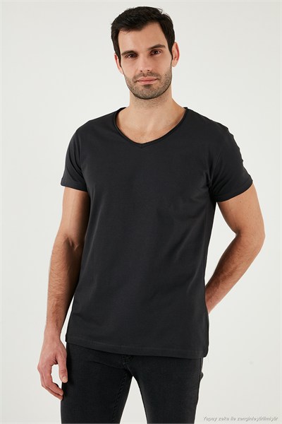Pamuklu Slim Fit V Yaka Basic Erkek T Shirt 5412001 FÜME