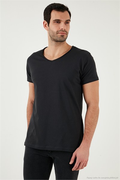 Pamuklu Slim Fit V Yaka Basic Erkek T Shirt 5412001 FÜME