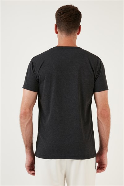 Pamuklu Slim Fit V Yaka Basic Erkek T Shirt 5412001 KOYU GRİ