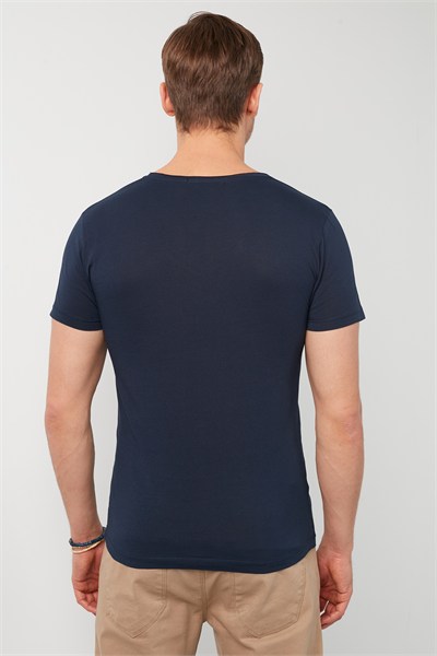 Pamuklu Slim Fit V Yaka Basic Erkek T Shirt 5412001 LACİVERT