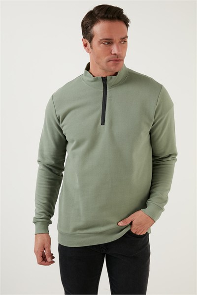 Pamuklu Slim Fit Yarım Fermuarlı Dik Yaka Erkek Sweat 5905400 Elma