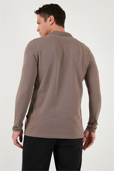 Pamuklu Slim Fit Yarım Fermuarlı Polo Yaka Erkek Sweat 5903010 TOPRAK