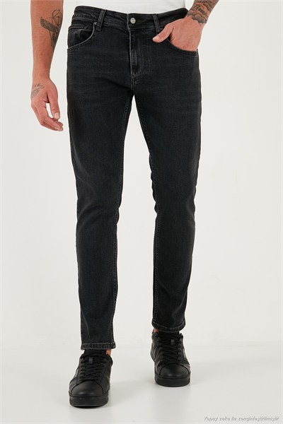 Pamuklu Slim Fit Yüksek Bel Dar Paça Jeans Erkek Kot Pantolon 3300C30TOKYO SİYAH