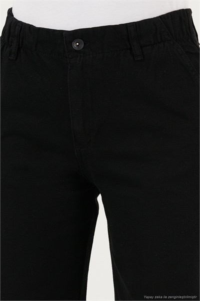 Pamuklu Standart Fit Yüksek Bel Geniş Paça Kadın Pantolon 668YP5344 SİYAH