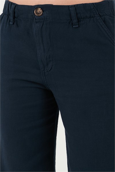 Pamuklu Standart Fit Yüksek Bel Geniş Paça Kadın Pantolon 668YP5193 LACİVERT