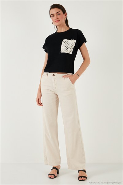 Pamuklu Tek Cepli Regular Fit Bisiklet Yaka Kadın T Shirt 5865818 SİYAH
