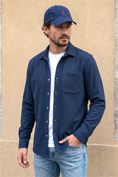 Pamuklu Tek Cepli Regular Fit Erkek Gömlek CF25W129140 LACİVERT