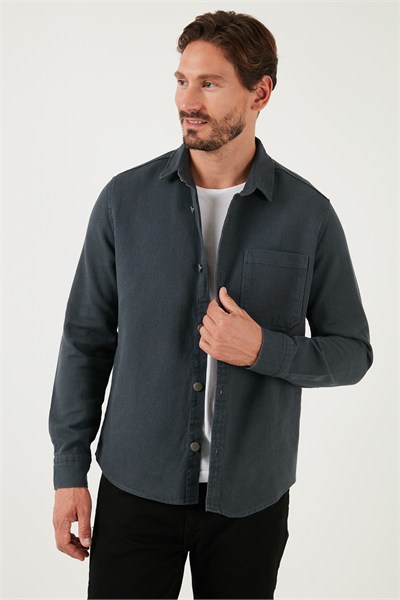 Pamuklu Tek Cepli Regular Fit Erkek Gömlek CF25W129140 ANTRASİT