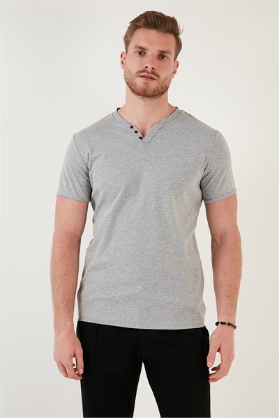 Pamuklu V Yaka Regular Fit Erkek T Shirt 5902122 GRİ MELANJ