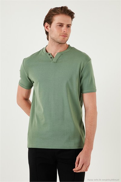 Pamuklu V Yaka Regular Fit Erkek T Shirt 5902122 ELMA YEŞİLİ