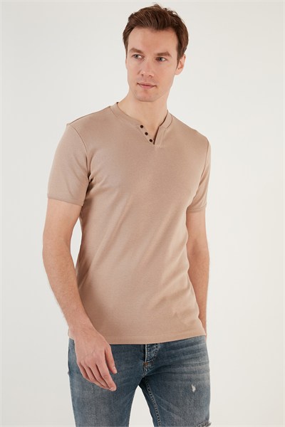 Pamuklu V Yaka Regular Fit Erkek T Shirt 5902122 TAŞ