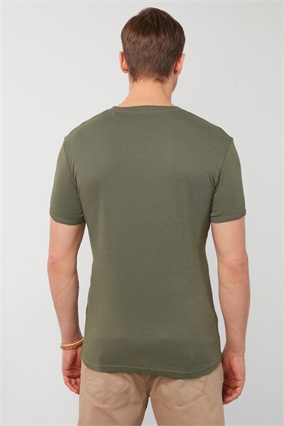Pamuklu V Yaka Regular Fit Erkek T Shirt 5902122 HAKİ