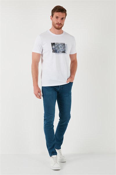 Pamuklu Yüksek Bel Slim Fit Jeans Erkek Kot Pantolon 6440305 LACİVERT