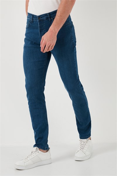 Pamuklu Yüksek Bel Slim Fit Jeans Erkek Kot Pantolon 6440305 KOYU MAVİ