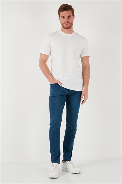 Pamuklu Yüksek Bel Slim Fit Jeans Erkek Kot Pantolon 6440305 KOYU MAVİ
