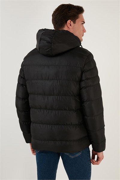 Peluş Astarlı Kapüşonlu Fermuarlı Slim Fit Şişme Erkek Mont 5762010 SİYAH
