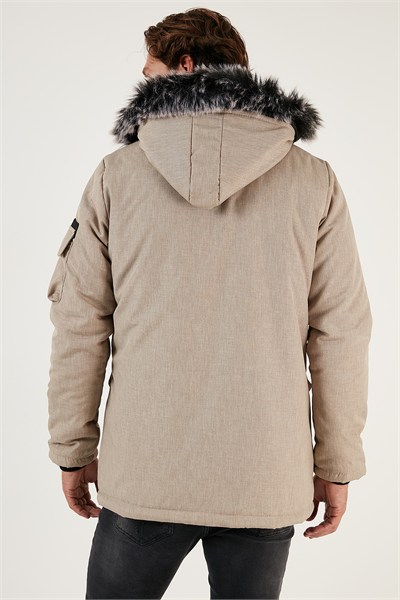 Peluş Astarlı Suya ve Rüzgara Dayanıklı Soğuk Geçirmez Slim Fit Erkek Mont 5711051 TAŞ