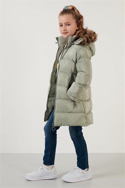 Peluş Astarlı Yakası Suni Kürklü Çıkarılabilir Kapüşonlu Kışlık Kız Çocuk Mont 5766038 MİNT