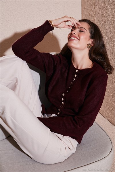 Premium Comfort Fit Yuvarlak Yaka Crop Triko Kadın Hırka 680HI00164 BORDO