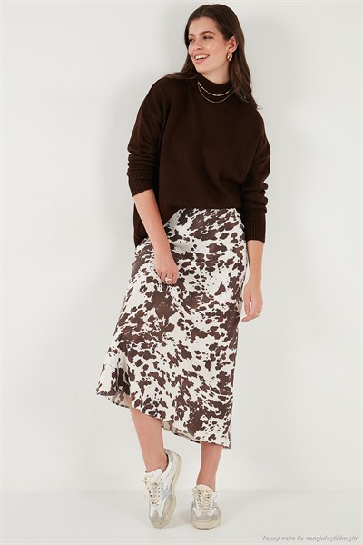 Premium Oversize Fit Balıkçı Yaka Yumuşak Dokulu Triko Kadın Kazak 680KZ00469 KAHVE