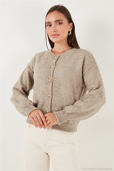 Premium Regular Fit Bisiklet Yaka Yumuşak Dokulu Kadın Hırka 680HI00147 VİZON