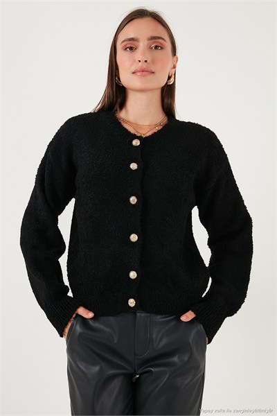 Premium Regular Fit Bisiklet Yaka Yumuşak Dokulu Kadın Hırka 680HI00147 SİYAH