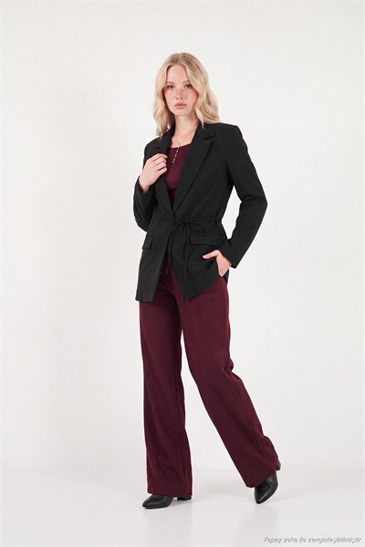 Puantiye Astarlı Belden Bağlamalı Blazer Kadın Ceket 6524049 SİYAH