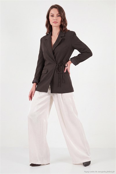 Puantiye Astarlı Belden Bağlamalı Blazer Kadın Ceket 6524049 KAHVE