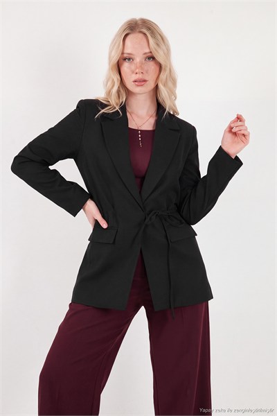 Puantiye Astarlı Belden Bağlamalı Blazer Kadın Ceket 6524049 SİYAH