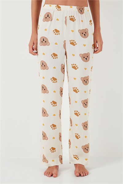Rahat Kesim Bol Paça Mono Yaka Kısa Kollu Kadın Pijama Takımı 6110290 BEJ