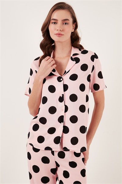 Rahat Kesim Bol Paça Mono Yaka Kısa Kollu Kadın Pijama Takımı 6110290 PEMBE