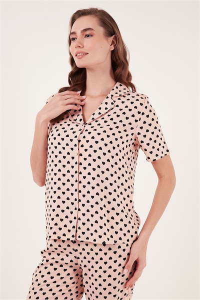 Rahat Kesim Bol Paça Mono Yaka Kısa Kollu Kadın Pijama Takımı 6110290 SOMON