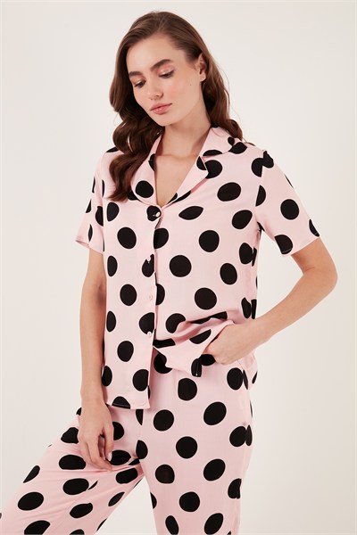 Rahat Kesim Bol Paça Mono Yaka Kısa Kollu Kadın Pijama Takımı 6110290 PEMBE