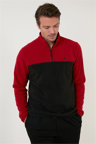 Regular Fit Anti-Pilling Tüylenme Yapmayan Dik Yaka Kışlık Şardonlu Erkek Polar 5906016 BORDO