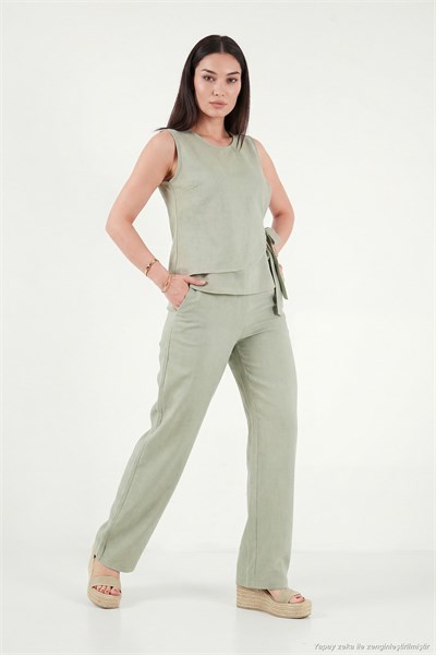 Regular Fit Bağlama Detaylı Bisiklet Yaka Kadın Takım 5866466 Olive