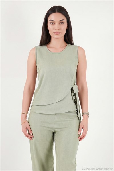 Regular Fit Bağlama Detaylı Bisiklet Yaka Kadın Takım 5866466 Olive