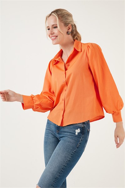 Regular Fit Balon Kollu Poplin Kadın Gömlek 611GO0153 ORANJ