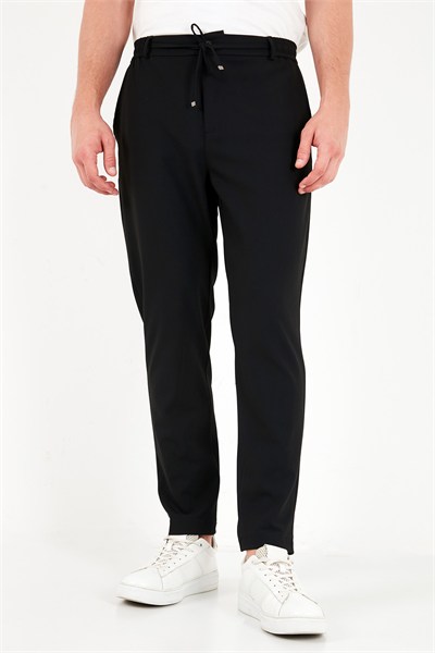 Regular Fit Belden Bağlamalı Düz Paça Erkek Pantolon CF26W6111111 SİYAH
