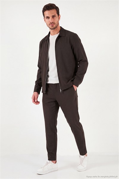 Regular Fit Belden Bağlamalı Düz Paça Erkek Pantolon CF26W6111111 KOYU KAHVE