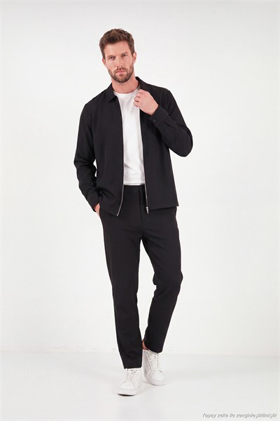 Regular Fit Belden Bağlamalı Düz Paça Erkek Pantolon CF26W6111111 SİYAH