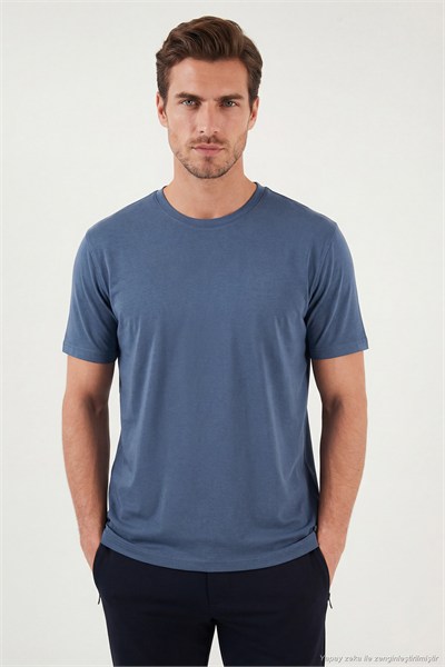 Regular Fit Bisiklet Yaka Erkek T Shirt 5902985 İNDİGO