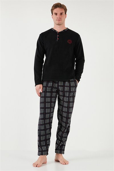 Regular Fit Bisiklet Yaka Kışlık Yumuşak Dokulu Polar Erkek Pijama Takımı 6096100 SİYAH
