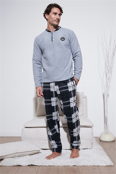 Regular Fit Bisiklet Yaka Kışlık Yumuşak Dokulu Polar Erkek Pijama Takımı 6096100 GRİ