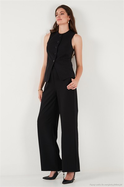 Regular Fit Bisiklet Yaka Kolsuz Düğmeli Basic Bluz Kadın Yelek 65200004 SİYAH