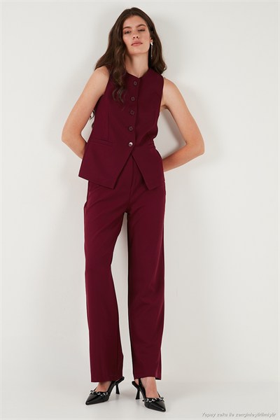 Regular Fit Bisiklet Yaka Kolsuz Düğmeli Basic Bluz Kadın Yelek 65200004 BORDO