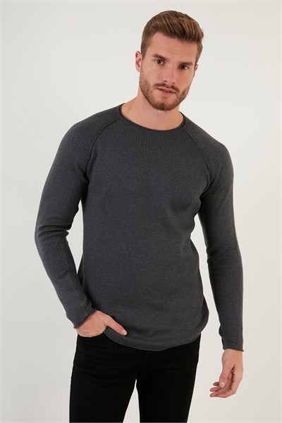 Regular Fit Bisiklet Yaka Pamuklu Erkek Kazak 6353420 ANTRASİT