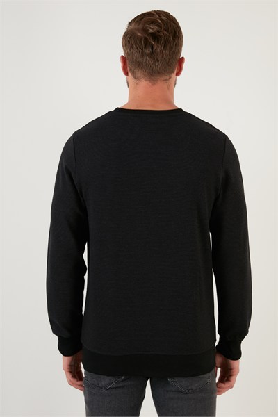 Regular Fit Bisiklet Yaka Pamuklu Erkek Sweat 5905313 SİYAH