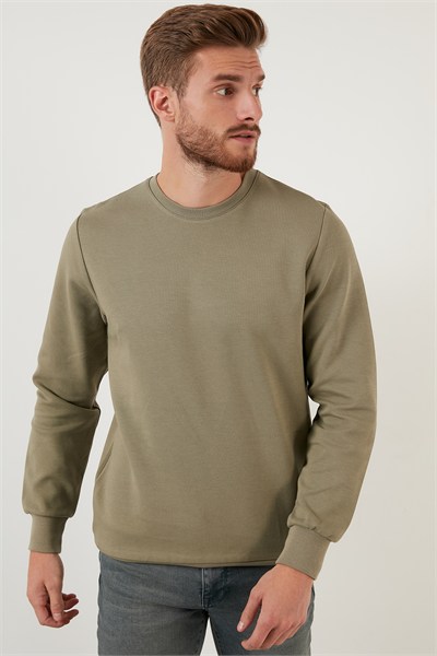 Regular Fit Bisiklet Yaka Pamuklu Erkek Sweat 5905337 HAKİ